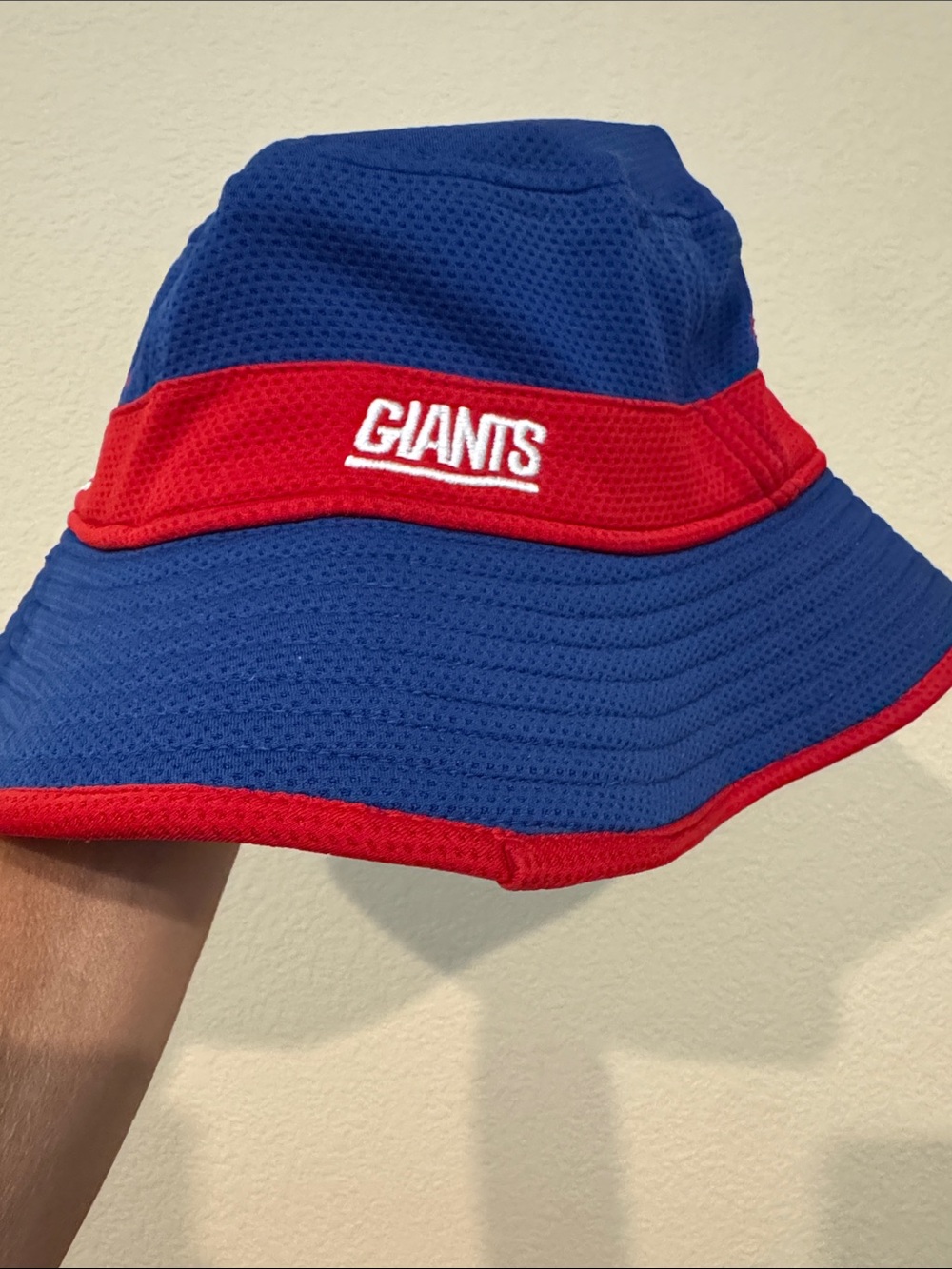NFL Blue and Red Mesh Bucket Hat with NY Logo
